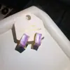 Aretes Morados con Esmalte de Goteo, Retro, Únicos y de Alta Gama, Aretes con Forma de Corazón, Elegantes Aretes Franceses de Flor de Lirio para Mujer