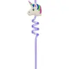 Unicórnio Criativo Colorido Canudo Espiral Pônei Fofo Patch de Borracha Macia Canudo Decorativo Fabricante Transfronteiriço da Amazon