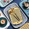 Bandeja de drenaje para taza de agua, bandeja de doble capa para sala de estar, bandeja rectangular para té, bandeja para frutas, plato de cena creativo de plástico