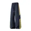 Calça esportiva masculina de primavera e outono com cordão, estilo casual americano, marca da moda, calça longa solta de perna larga, listrada, plus size, em estoque