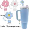 Tapa de pajita para taza térmica accesorios letra inicial adornos de letra personalizados reutilizable 10 mm flor Silicona