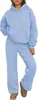 Conjunto de Moletom com Capuz e Calça Wide Leg Esportiva Casual 2026, Conjunto de Duas Peças com Forro de Fleece para Outono