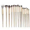 Set de 15 Brochas de Maquillaje con Puntos Dorados para Principiantes, Contorno de Ojos, Brocha para Sombras Suave y Portátil, Brocha para Cejas, Set Completo de Cosméticos