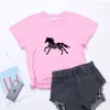 2023 comércio exterior tamanho europeu e americano cavalo casual estampa de grama gola redonda camiseta feminina manga curta
