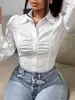 Camisa de manga larga plisada adelgazante transfronteriza europea y americana para mujer, versátil, resistente a las arrugas, formal, para ir al trabajo