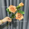 Flor Artificial Nueva con 3 Cabezas, Rosa de Borde Quemado, Decoraciones Florales de Lujo para Mesa de Sala de Estar y Comedor, Arte Floral de Lujo Accesible