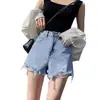 Shorts Jeans de Cintura Alta em A Feminino Verão Solto 2022 Nova Moda Ins Rasgado Celebridade da Internet Finos de Perna Larga Hot Pants