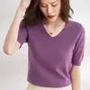 Estilo Novo Primavera e Verão Gola V Manga Curta Tricô Feminino Tamanho Grande Suéter de Manga Meia Manga Suéter Básico Solto Atacado
