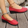 Comercio Exterior Primavera y Otoño Color Puro Suela Gruesa Boca Baja Cómodos Ante Suave Suela Blanda Cuña Redonda Zapatos Planos Talla Grande Europea y Americana para Mujer