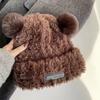 Gorro de punto con orejas de oso para mujer, otoño e invierno, suave, de felpa cerosa, con cabeza grande, cálido, de lana Baotou.