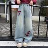Calças de Primavera para Meninas 2025 Novas Jeans de Cor Clara para Crianças Calças de Perna Reta Perna Larga para Meninas Crianças Grandes Soltas