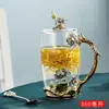 Ventas Directas de Fábrica Taza Flor de Té Taza de Té Creativa Taza de Agua Lujo Ligero Esmalte Taza de Café Taza de Vidrio Hogar Alta Apariencia