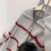 Suéter de punto con cuello polo y media cremallera a rayas para mujer, nuevo otoño e invierno 2024, estilo holgazán, suéter de punto