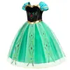 Vestido de Malla de Princesa Anna de Verano para Niñas Vestido Bordado de Elsa de Frozen Disfraz de Escenario Infantil