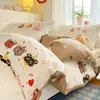 Juego de ropa de cama estampado 100% algodón puro, sábana bajera, funda de edredón, juego de ropa de cama para el hogar, juego de tres piezas individual para dormitorio de estudiante