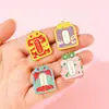 Bolsa de la Fortuna de Cuatro Caracteres DIY Accesorios de Joyería de Texto Etiqueta Cuadrada con Letra Colgante para Pulsera Estilo Año Nuevo Adorno para Colgar en el Coche Colgante Pequeño