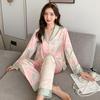 Pijamas listrados de seda de seda gelada estilo coreano feminino jacquard home wear novo de duas peças entrega ao vivo transfronteiriço atacado