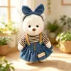 Muñeco de Peluche Oso Articulado Lina Tamaño Mediano Juguete Repuesto 30cm S Conjunto de Overol de Mezclilla Rayado Overol Falda
