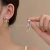 2023 nuevos aretes de lazo gris plateado diseño nicho aretes de temperamento de alta gama joyería versátil para otoño e invierno