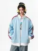 Sudadera cárdigan de punto gofre deportivo estilo americano, unisex, nueva colección de otoño, corte holgado, chaqueta casual a rayas con cuello alto