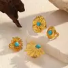 Joias Chenhe Joia de Mão Feminina de Aço Inoxidável de Alta Qualidade Luxo Acessível Moda Transfronteiriça Anel Aberto de Aço Titânio Dourado Turquesa