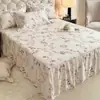 Falda de cama de algodón puro engrosada, fresca y simple, pieza única, sábana bajera antideslizante, funda protectora para colchón, funda de algodón puro cepillado Simmons