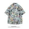 Pintura al óleo vintage tailandesa retro estampado completo estilo americano moderno de alta costura camisa de pareja para el Festival del Agua