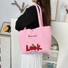 Nova Bolsa de Ombro Acolchoada em Formato de Coração Ins Bolsa Tote com Estampa de Cereja Desenho Animado Fofo Bolsa de Mão de Compras Feminina