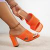 Zapatillas de verano 2025, nuevas, versión coreana, de tejido con mosca, para mujer, con tacón grueso y punta abierta, de una sola palabra, sandalias de tacón alto con cabeza cuadrada a la moda, al por mayor
