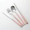Cuchillo y tenedor coreanos creativos de acero inoxidable 304 rojo de internet, cubiertos para comida occidental, cuchillo para bistec y tenedor, juego de regalo coreano de cuchillo, tenedor y cuchara