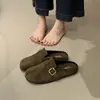 Chinelos Slip-on Femininos Outono 2026, Retro, Camurça, Forrados com Pelúcia, para Uso Externo, Fáceis de Calçar, Mules Preguiçosos, Chinelos de Algodão Falso com Dedos Separados