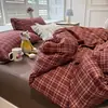 Conjunto Simples de Quatro Peças Listrado Liso Algodão Puro Grau A para Mãe e Bebê Lençol de Cama, Fronha, Capa de Edredom de Algodão Puro para Dormitório de Estudante Conjunto de Três Peças 4