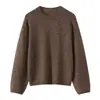 Outono/Inverno 2026 Novo Tricô Gola Redonda com Mistura de Fios de Lã Tencel Manga Longa Feminino Macio e Solto Base Camada Superior