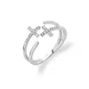 Anillo Minimalista Coreano de Perla para Mujer Anillo de Dedo Índice con Circonita Microincrustada Cruz Anillo de Cruz de Doble Capa