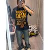 Camiseta Feminina de Algodão Meia-Manga Estampada Soltinha Estilo Hong Kong Verão
