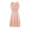 Vestido Regata de Tricô Listrado com Recortes Estilo Desejo Puro, Sem Mangas, Acinturado para Mulheres, Vestido Curto de Verão com Gola U, Corte em A