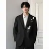 Estilo Chino Nuevo Chino Camelia Degradado Bordado Diseño Chaqueta de Traje de un Solo Botón Holgada Unisex para Hombres y Mujeres Traje