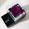 Caixa de Joias com Flor Real Rosa Imortal e Luz, Gaveta Dupla de Acrílico para Anel, Colar, Caixa de Presente
