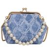 Bolsa de Clipe Estilo Novo 2024 Bolsa de Festa Bolsa Estilo Jeans Bolsa Estampada Bolsa com Corrente de Pérola Bolsa Transversal Casual