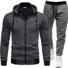 25 estilos de chaquetas deportivas para hombre de otoño e invierno con empalmes, conjuntos deportivos casuales de dos piezas para hombre con capucha, manga larga y pantalón largo
