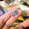 Pendientes cuadrados geométricos de moissanita y plata incrustados con circonita cúbica AAA de corte cuadrado escalonado, pendientes de moda, suministro más vendido transfronterizo