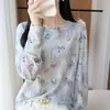 Blusa de tricô feminina, manga curta, fina, para primavera-verão, corte justo, respirável, gola redonda, estilo delicado, jacquard vazado, modeladora e versátil