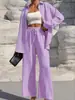 Moda Transfronteriza Europea y Americana Estilo Primavera y Otoño Elegante Talla Grande para Mujer Cardigan de Manga Larga Conjunto Casual de Dos Piezas Color Sólido