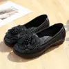 Zapatos Planos de Piel Genuina para Mujer, Nuevo Estilo Primavera y Otoño, Cómodos Zapatos para Madres de Mediana Edad y Personas Mayores, Zapatos de Piel con Estampado Floral de Suela Suave para Mujer