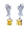Brincos de laço com diamantes cor-de-rosa direto da fábrica para mulheres, luxuosos, de alta qualidade, imitação de cristal amarelo, brincos quadrados com diamantes completos