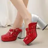 Novos sapatos Mary Jane com fivela de cinto combinando cor, bico quadrado, sola grossa, salto alto, tamanhos 33-43, sapatos de comércio exterior plus size