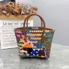 Bolsa de palha tecida personalizada nova vintage com cachorro dachshund listrado multicolorida bolsa de mão para o dia a dia da mulher bolsa tecida