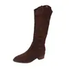 Botas Slouch Bico Fino de Camurça Fosca para Uso Duplo para Mulheres, Novas Botas de Cowboy Ocidentais Outono/Inverno 2026, Botas Longas de Equitação