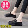 Novas Meias-Chinelos Plataforma de Verão 2023 para Mulheres, Sandálias Femininas Slip-On, Mocassins de Couro Genuíno para Mulheres em Estoque