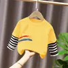 G2111# casaco infantil primavera e outono nova camiseta de manga comprida algodão roupas para meninos e meninas fina bonita blusa básica